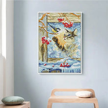 Load image into Gallery viewer, Winter Cat and Bird Cross Stitch Kit - AIMDIY
