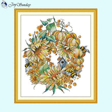 Load image into Gallery viewer, Autumn Harvest Wreath DIY Floral Pattern Cross Stitch Kit - AIMDIY
