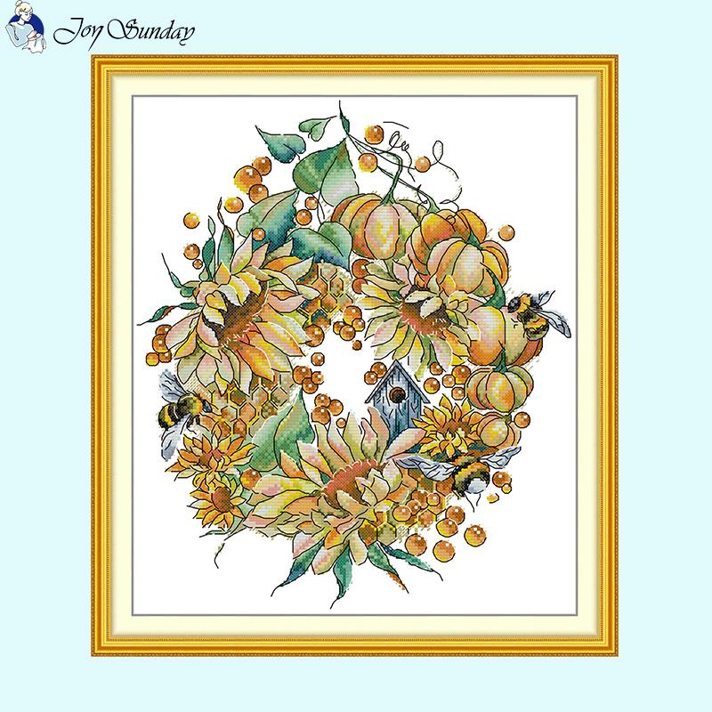 Autumn Harvest Wreath DIY Floral Pattern Cross Stitch Kit - AIMDIY