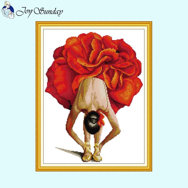 Ballet girl's Red Flower Dress Cross Stitch Kit - AIMDIY