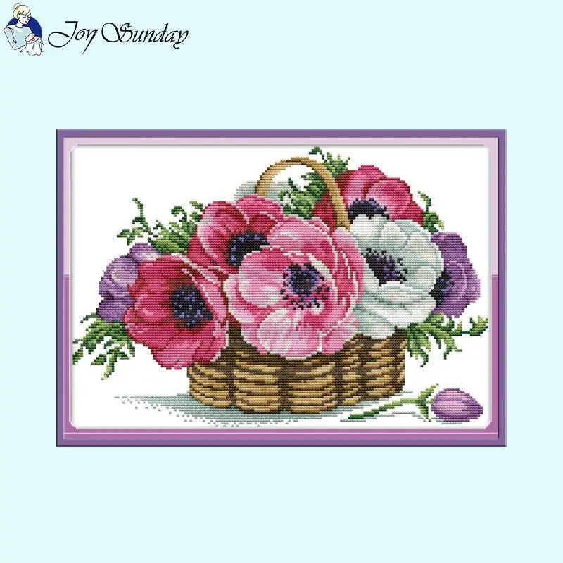 Basket of Floral Pattern Flower Cross Stitch Kits - AIMDIY