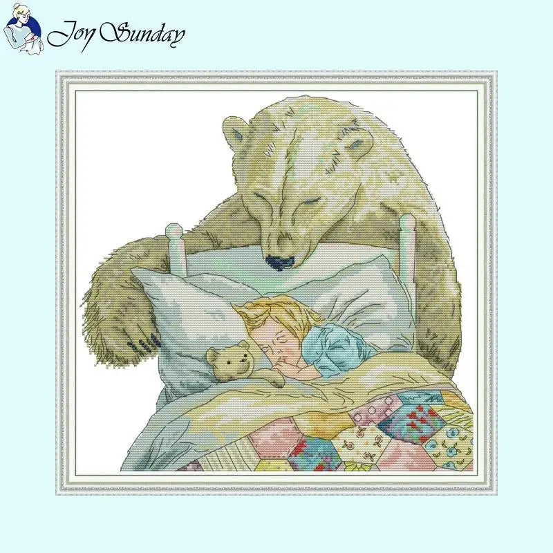 Bear and Little Girl Counted Cross Stitch - AIMDIY