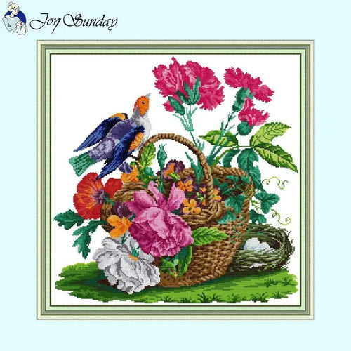 Bird and Basket Flower - Animal Pattern Cross Stitch Kit - Joy Sunday - AIMDIY