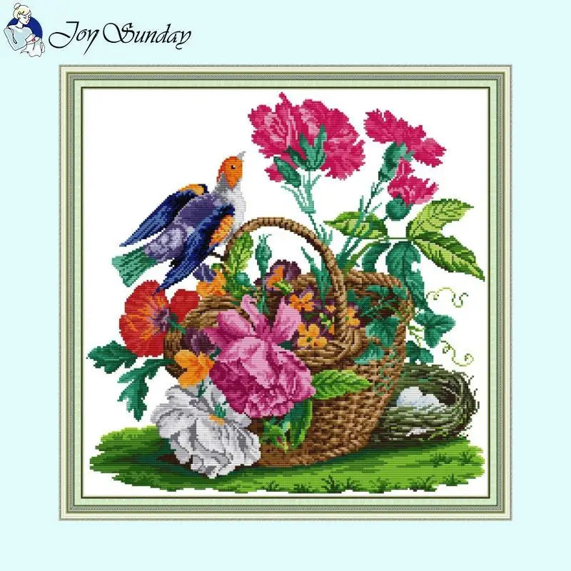 Bird and Basket Flower - Animal Pattern Cross Stitch Kit - Joy Sunday - AIMDIY