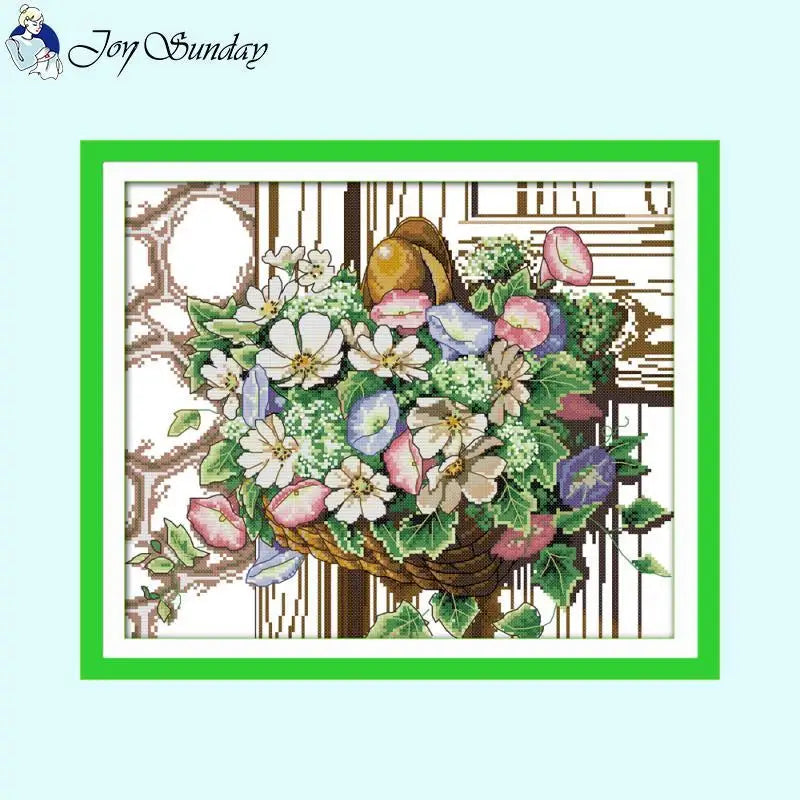 Blooming Flower Basket Floral Patterns Printed Cross Stitch Kits 14CT - AIMDIY