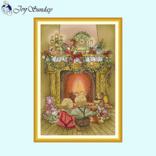 Load image into Gallery viewer, Brother and Sister by the Fireplace DIY Cartoon Character Cross Stitch Kits - AIMDIY
