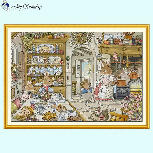 DIY Kids Handmade Cross Stitch Embroidery Bunny's Kitchen Cartoon - AIMDIY