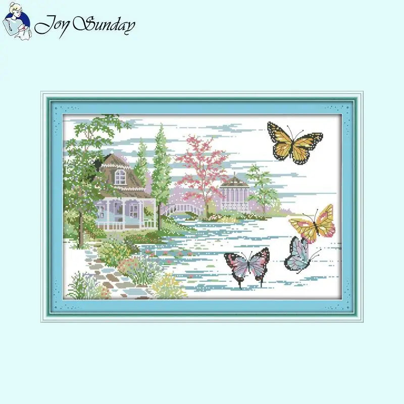 Butterfly Manor Joy Sunday Landscape Cross Stitch - AIMDIY