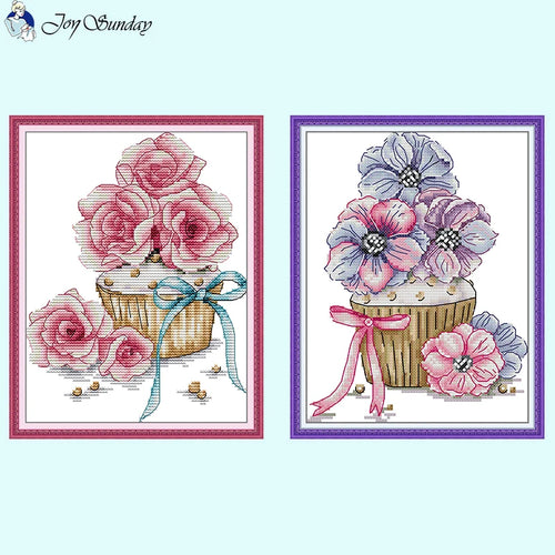 Cake and Flowers Floral Pattern Cross Stitch - AIMDIY