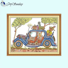 Load image into Gallery viewer, Cartoon Patterns Wagon Cross Stitch Kit White Printed Fabric - AIMDIY
