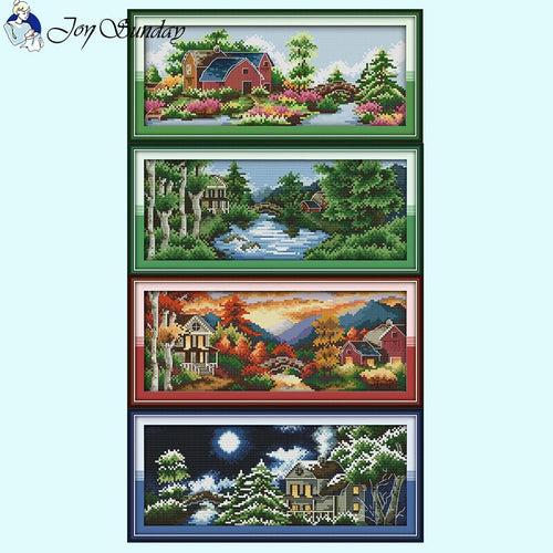 Landscape Pattern Castle Four Seasons Cross Stitch 14ct 16ct 11ct - AIMDIY