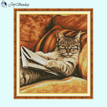 Load image into Gallery viewer, Cat Reading Newspaper Animal Cross Stitch Ki Needlework - AIMDIY
