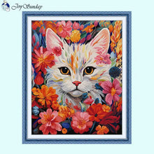 Load image into Gallery viewer, Cat in Flower Cat Cross Stitch Patterns - AIMDIY
