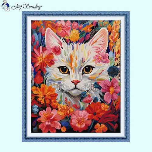 Cat in Flower Cat Cross Stitch Patterns - AIMDIY