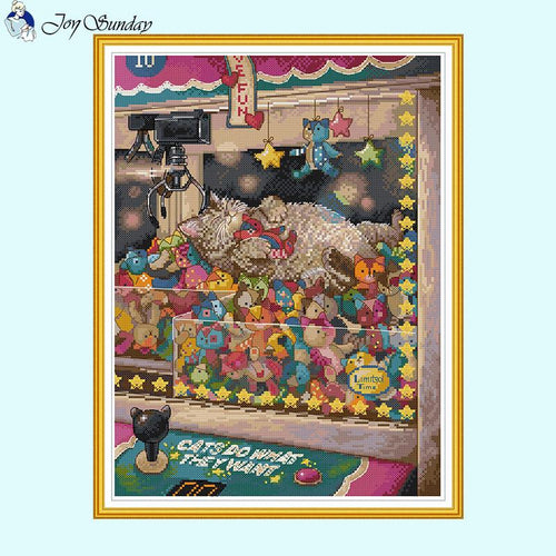 Cats Dreams Come True Cartoon Animal Pattern Cross Stitch Kit - AIMDIY