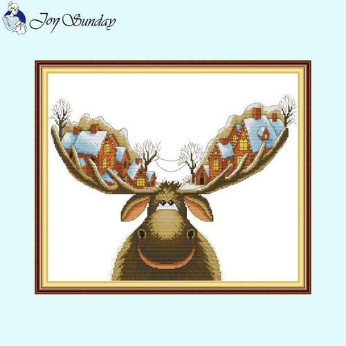 Christmas Cottage on Antlers Animals - AIMDIY