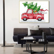 Load image into Gallery viewer, Christmas Red Car 14ct White Stamped Canvas Fabric - AIMDIY
