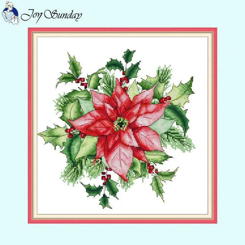 Christmas Beautiful Cross Stitch Kits Red Flower - AIMDIY