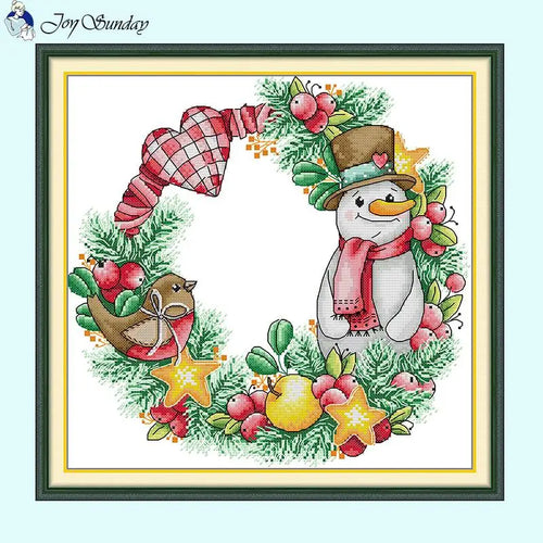 Christmas Gifts Snowman Wreath Joy Sunday Cross Stitch Kits - AIMDIY