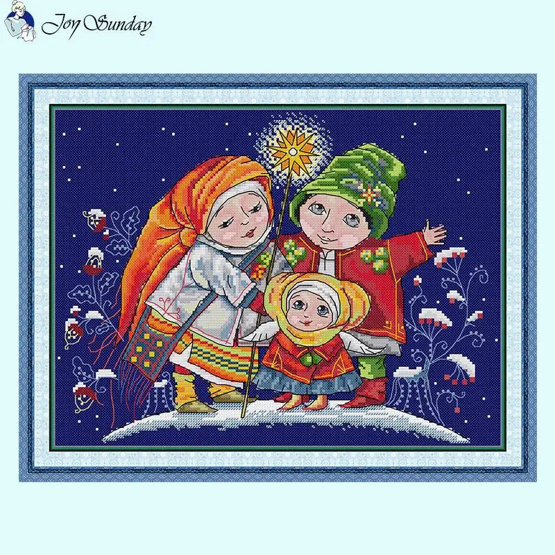 14CT Christmas Star Cartoon Character Pattern Cross Stitch - AIMDIY