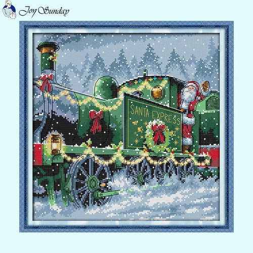 Christmas Train Joy Sunday Printed Cross Stitch Kit - AIMDIY