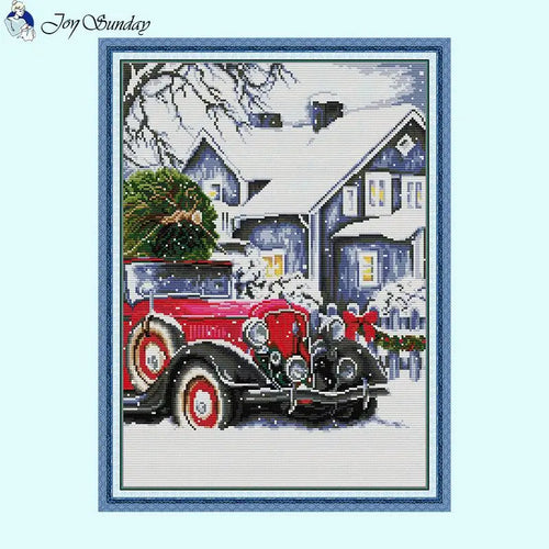 Christmas is Coming Joy Sunday Small Car Printed Cross Stitch Kits - AIMDIY