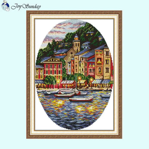 Coastal Small Town Cross Stitch Kit - AIMDIY