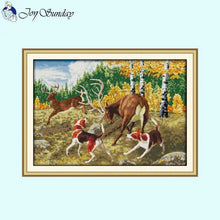 Load image into Gallery viewer, Animal Patterns Houndstooth and Elk Stamped Cross Stitch Kits For Beginners - AIMDIY
