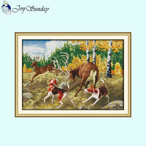 Animal Patterns Houndstooth and Elk Stamped Cross Stitch Kits For Beginners - AIMDIY