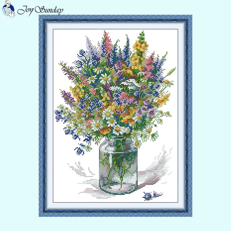 Cross Stitch Kit - Daisy Vase DIY Floral Pattern - AIMDIY