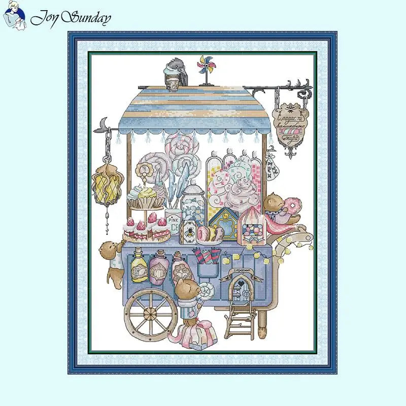 Dessert Cart DIY White Canvas Cross Stitch Kit - AIMDIY