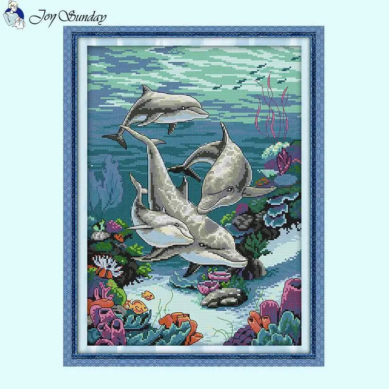 Dolphin Marine Animal Patterns - Cross Stitch Kits - AIMDIY