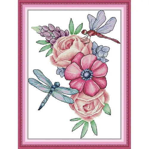 Dragonfly and Flower Cross Stitch - AIMDIY