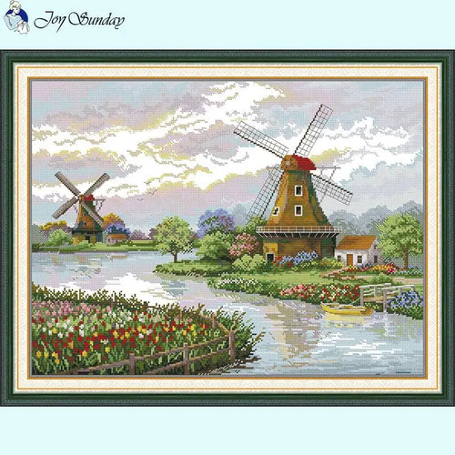 Dutch Windmill Landscape Cross Stitch Kit DIY Gifts - AIMDIY