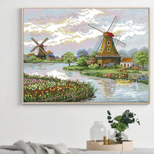 Load image into Gallery viewer, Dutch Windmill Landscape Cross Stitch Kit DIY Gifts - AIMDIY
