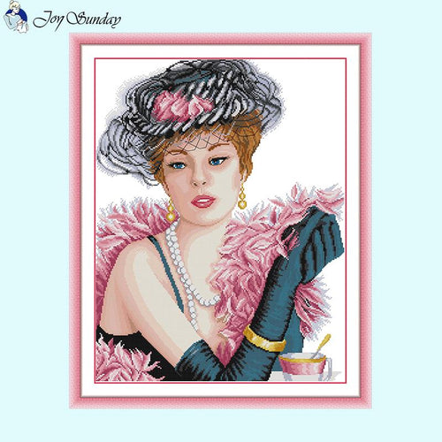 Elegant Lady Joy Sunday Character Pattern Cross Stitch Kits 14CT Counted - AIMDIY