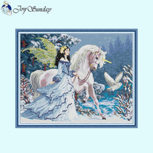 Load image into Gallery viewer, Elf Princess with Unicorn Cross Stitch Kit - AIMDIY
