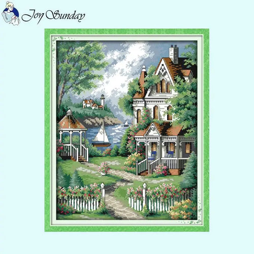 European Villa Landscape Pattern DMC Thread - AIMDIY