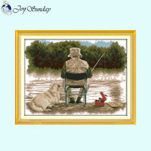 Load image into Gallery viewer, Fishing Character Count Printed Cross Stitch Kit - AIMDIY
