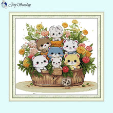 Load image into Gallery viewer, Flower Basket Cat Animal Cross Stitch Kit - AIMDIY
