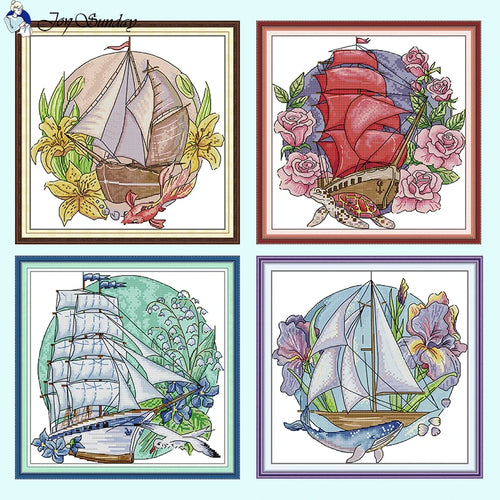 Flower Tour Floral Sailboat Pattern Cross Stitch Kits - AIMDIY