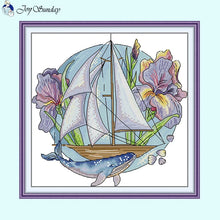 Load image into Gallery viewer, Flower Tour Floral Sailboat Pattern Cross Stitch Kits - AIMDIY
