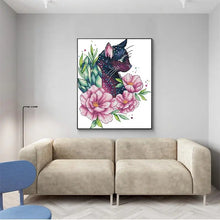 Load image into Gallery viewer, Flowering Black Cat Cartoon Pattern Cross Stitch - AIMDIY
