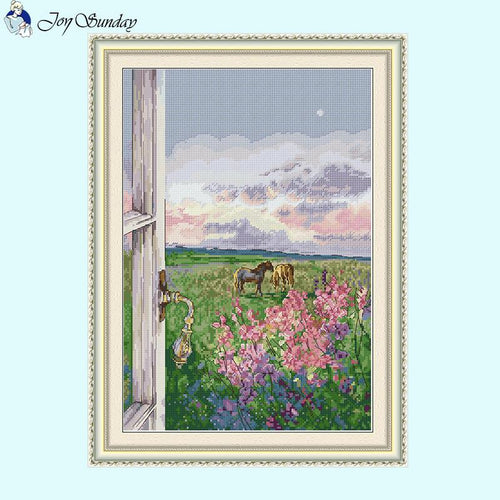 Flowers and Horses in the Window Cross Stitch Kits - AIMDIY