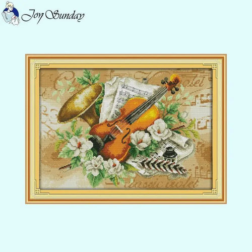 Flowers and Violins - Counted Print Cross Stitch - AIMDIY