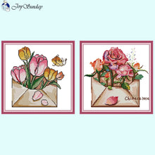 Load image into Gallery viewer, Flowers in an Envelope Count Printed Cross Stitch Embroidery - AIMDIY
