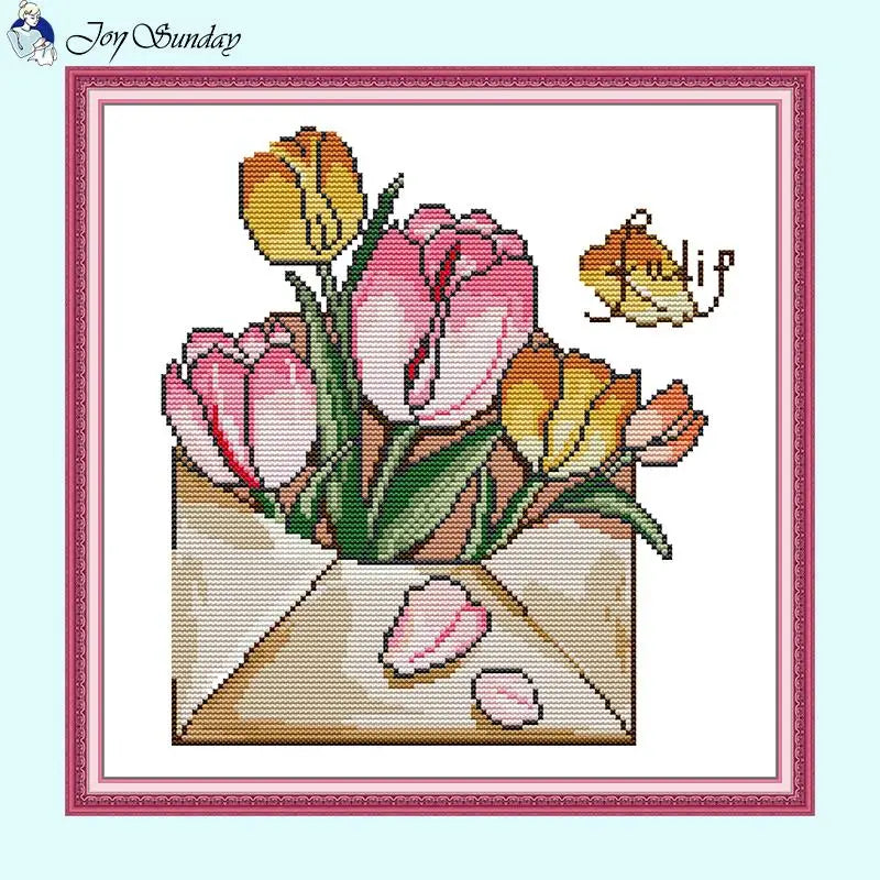 Flowers in an Envelope Count Printed Cross Stitch Embroidery - AIMDIY