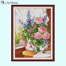 Load image into Gallery viewer, Flowers on the Windowsill - DIY Floral Pattern Cross Stitch Kit - AIMDIY
