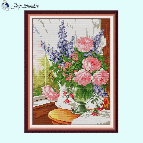 Flowers on the Windowsill - DIY Floral Pattern Cross Stitch Kit - AIMDIY