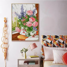 Load image into Gallery viewer, Flowers on the Windowsill - DIY Floral Pattern Cross Stitch Kit - AIMDIY
